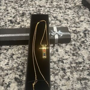 Elegant Gold Necklace with Multicolor Pendant